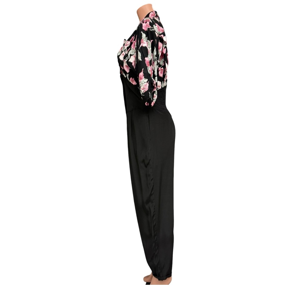 Vintage 80s Jumpsuit Black Pink Floral  Size 12 Foxy Lady Funky Unique Jumpsuit - Picture 5 of 12